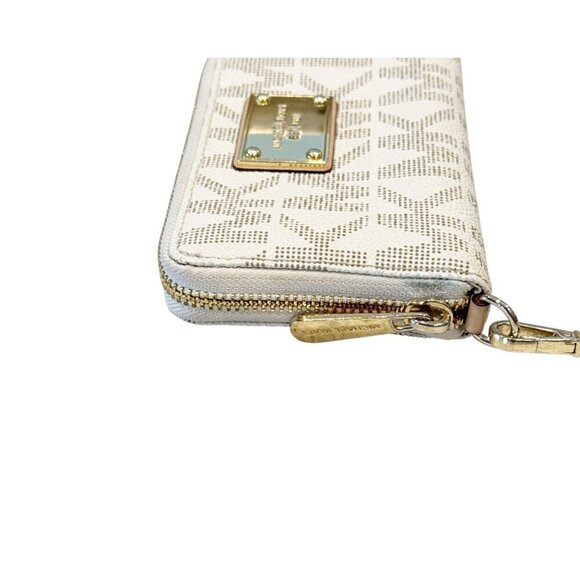 Michael Kors Women's Logo Print Wristlet Wallet Brown Tan Zip - Picture 6 of 7
